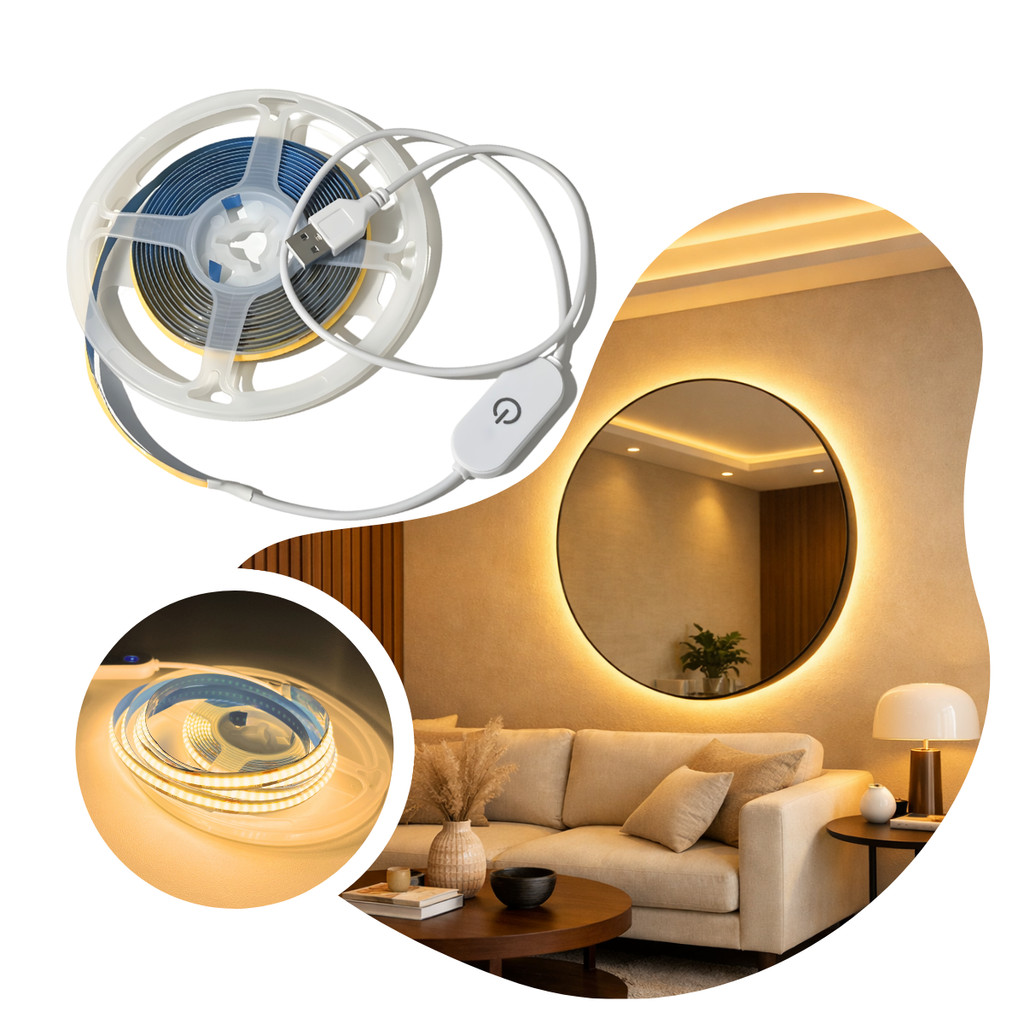 Fita Led 320 Cob 2m ou 3m 5v Usb Branco Quente 3000k Tv Pc Carro em Oferta na Shopee