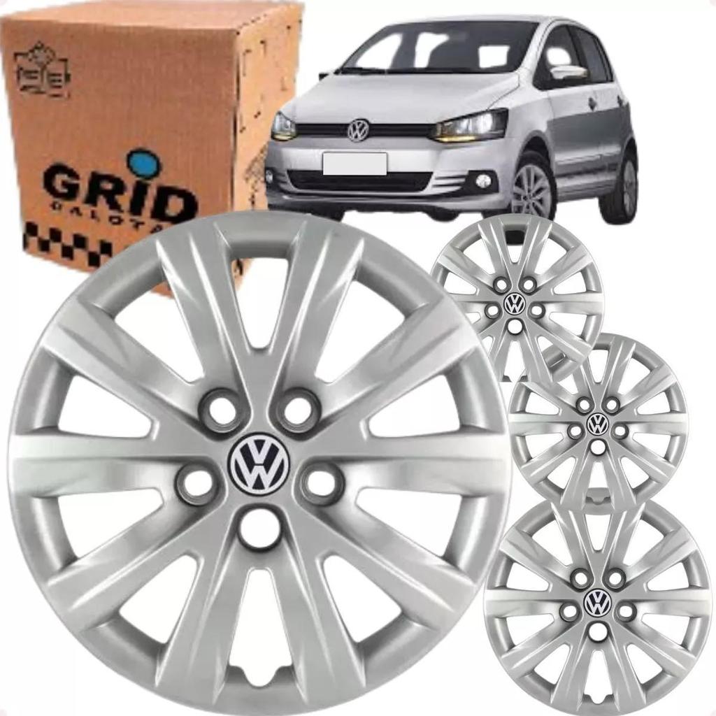Jogo 4 Calota Fox Polo 2004 ate 2015 Aro 14 Polegadas Parafuso Cubo Baixo 5 Furos Emblema VW