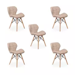 Kit 05 Cadeiras Charles Eames Eiffel Slim Wood Estofada