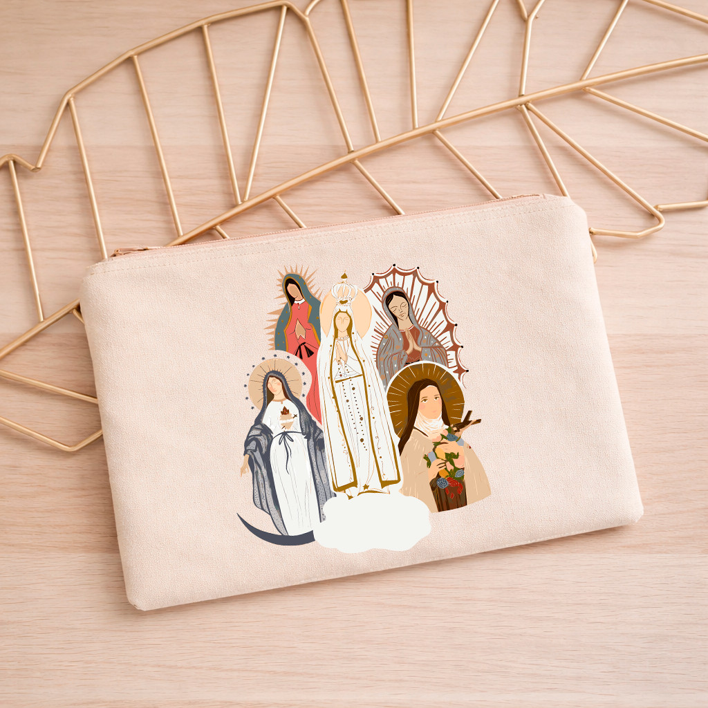 Necessaire 100% Algodão Cru Estampada Nossa Senhora Bolsinha Santas Lançamento Estilosa