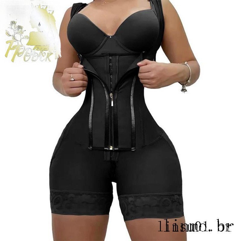 Shapewear feminino com zíper de cor sólida, modelador de abdômen de cintura alta, treinador de cintura.
