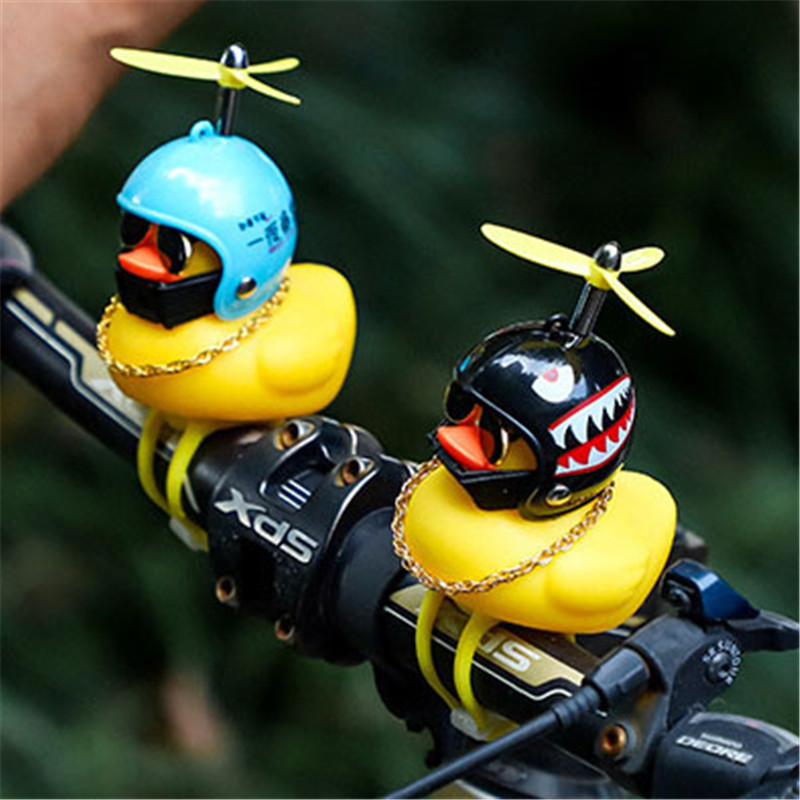 Acessórios para Bicicleta: Pequena Buzina Amarela para Bicicleta, Campainha de Pato com Luzes e Hélice, Motor de Vento p