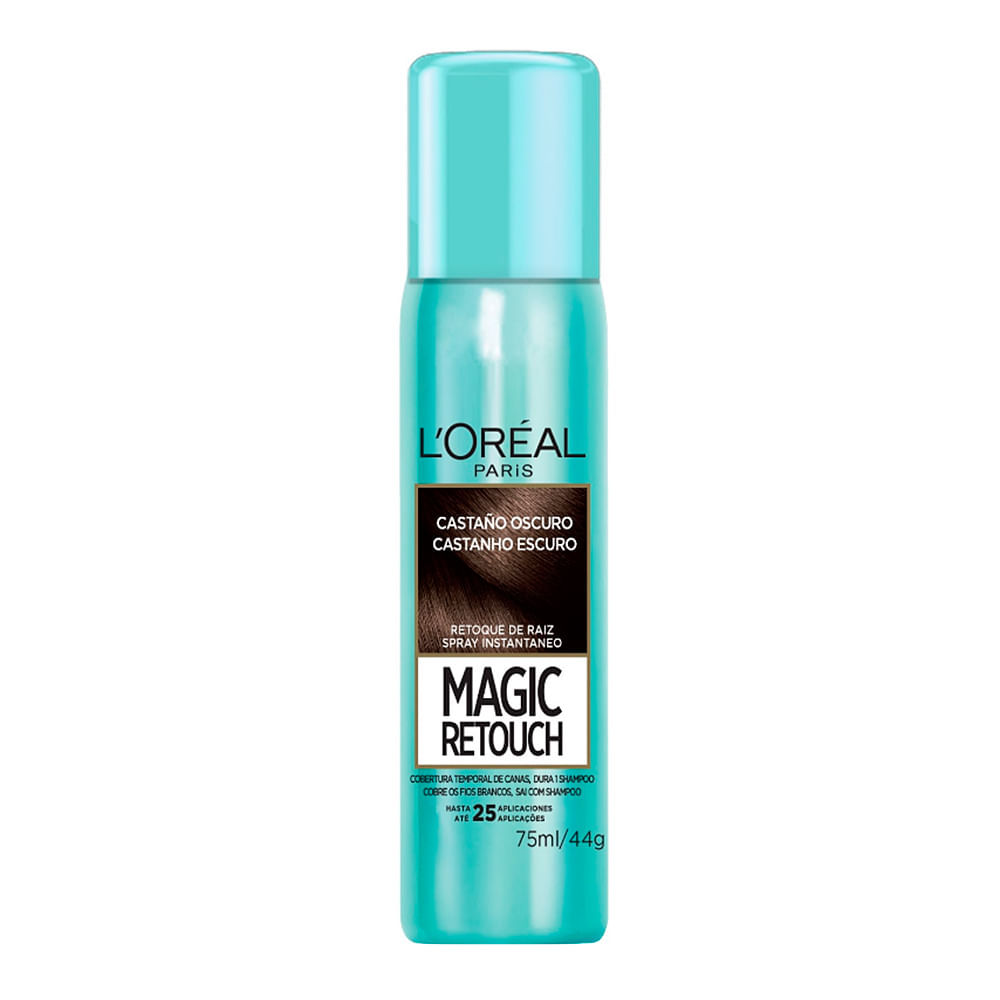 Magic Retouch L'oréal Castanho Escuro Spray Instantâneo para Retoque de Raiz 75ml em Oferta na Shopee