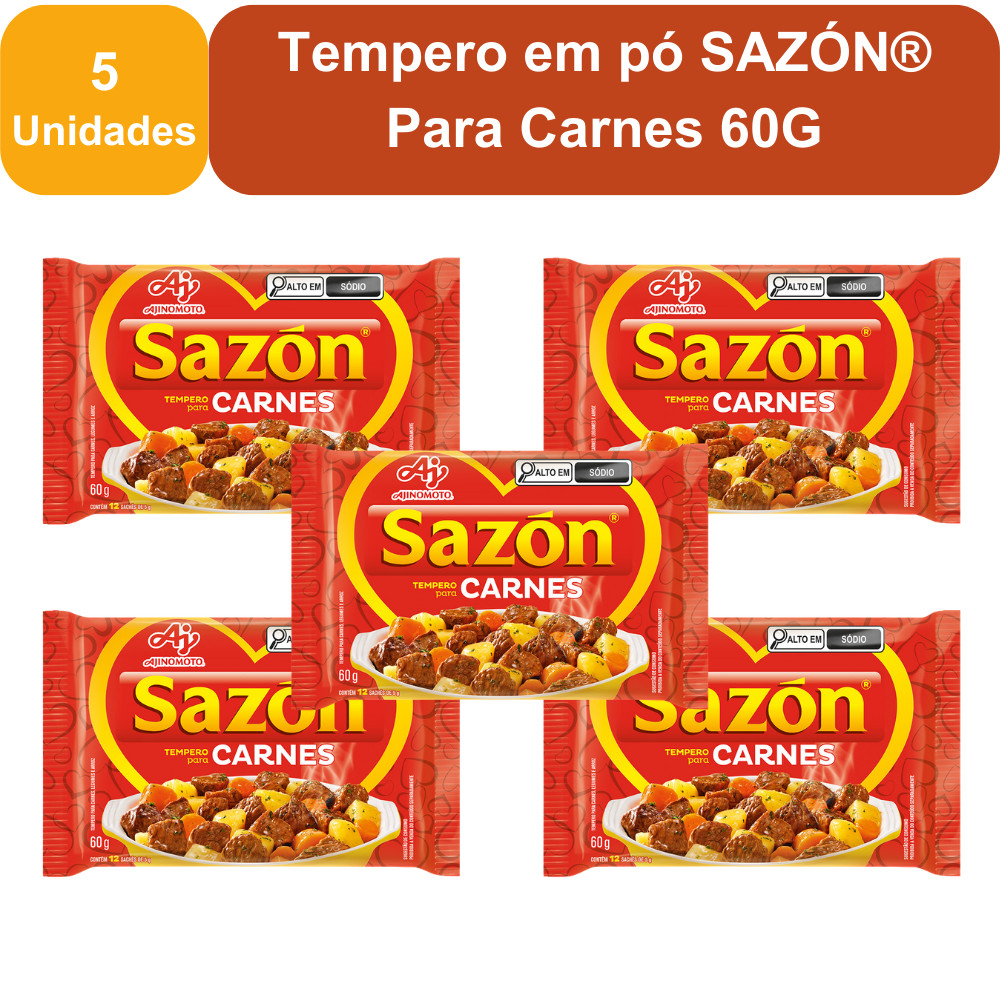 Kit 5 Unidades Tempero em pó SAZÓN® Para Carnes 60G em Oferta na Shopee