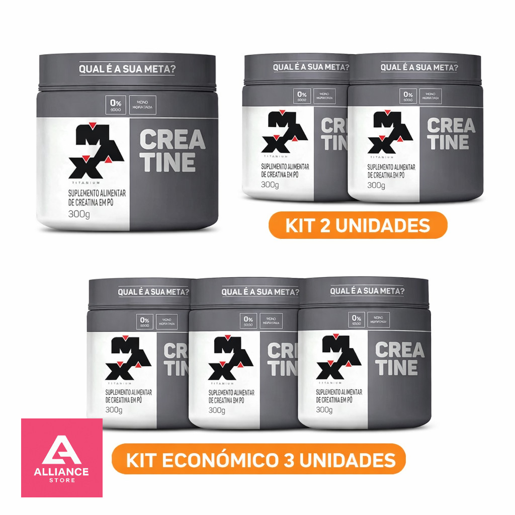 Creatina Monohidratada 300g Max Titanium 0% Sódio Pura Alta Performance Ganho de Força e Massa Muscular