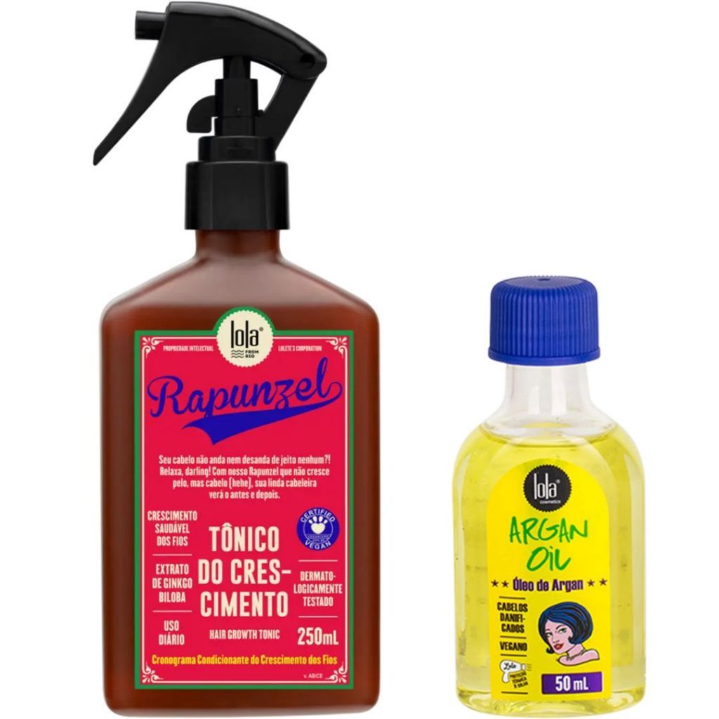 Kit Lola Rapunzel Crescimento + Óleo Argan 50ml – Força e Brilho Intenso ✨