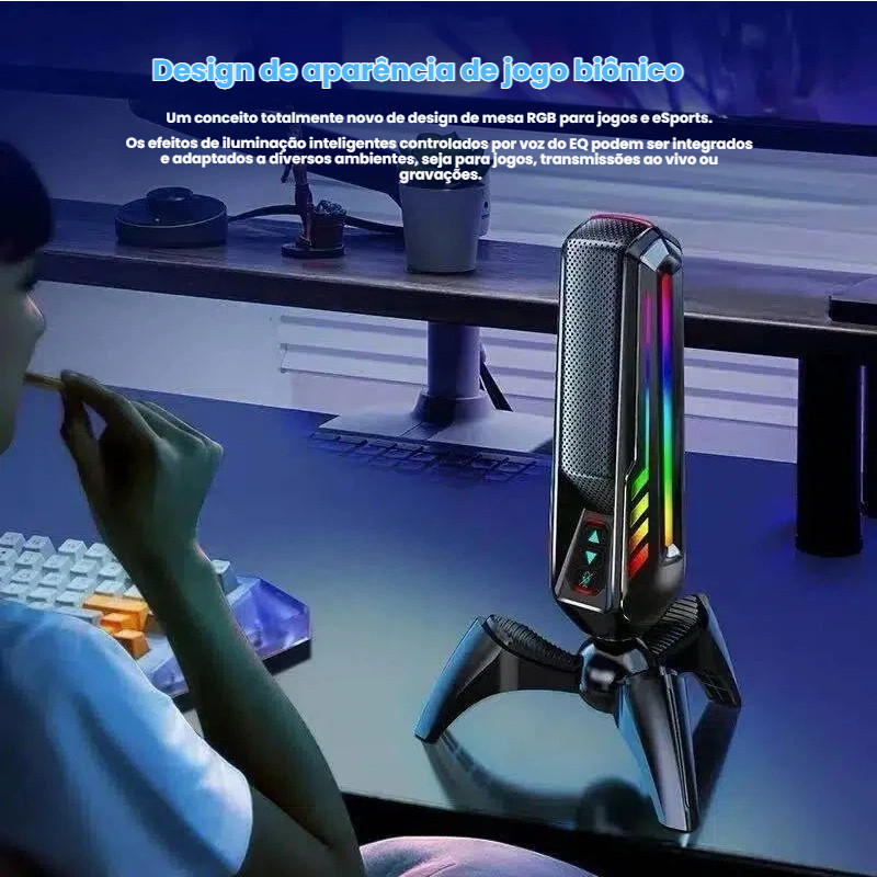 Microfone Gamer Stream Light Led Rgb Live Unidirecional