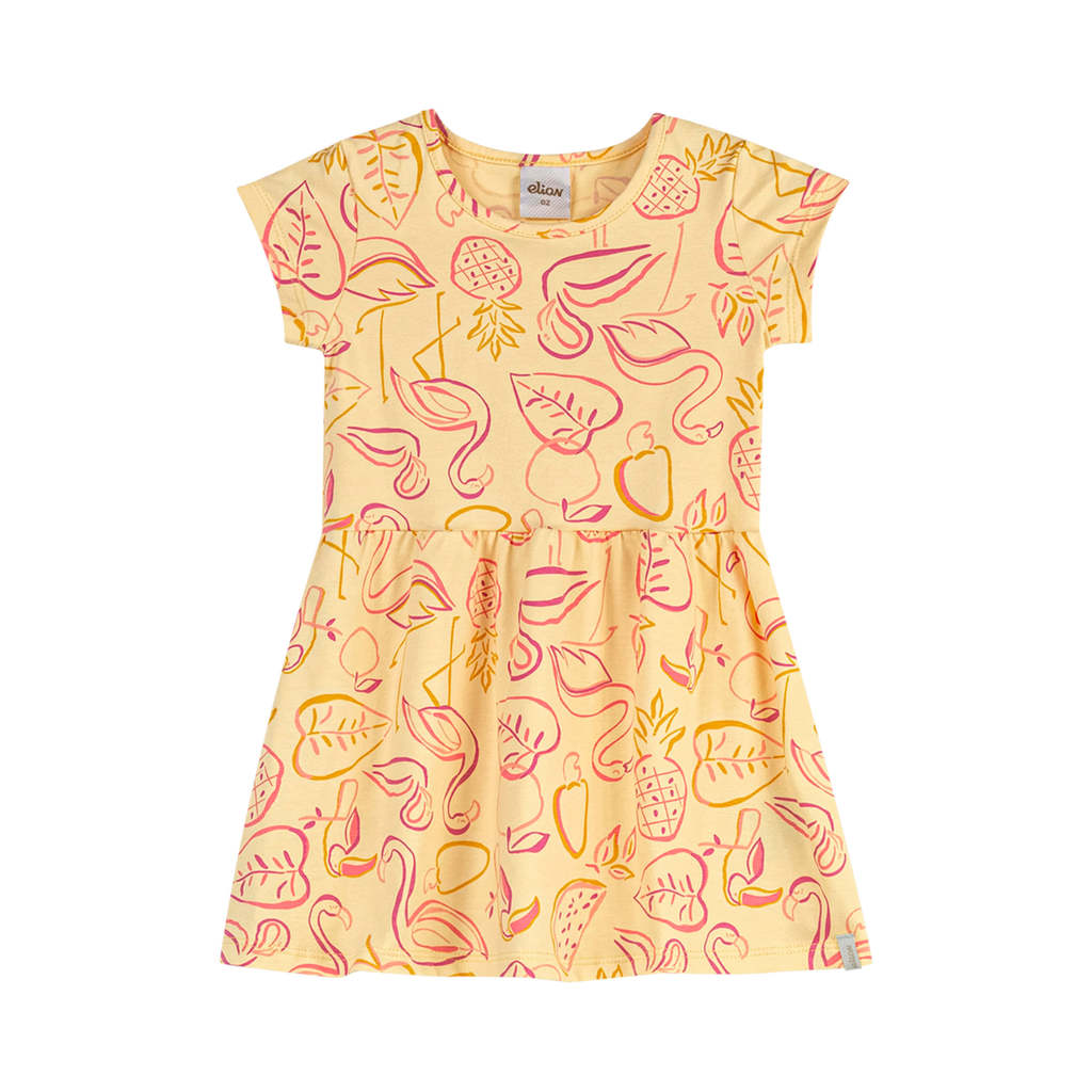 Vestido Infantil Menina Desenho Tropical Elian Amarelo em Oferta na Shopee