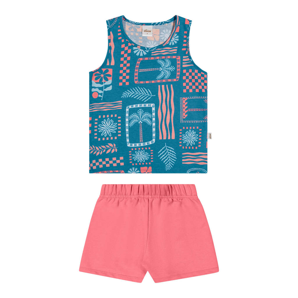 Conjunto Infantil Menina Folhagem Tropical Elian Azul em Oferta na Shopee