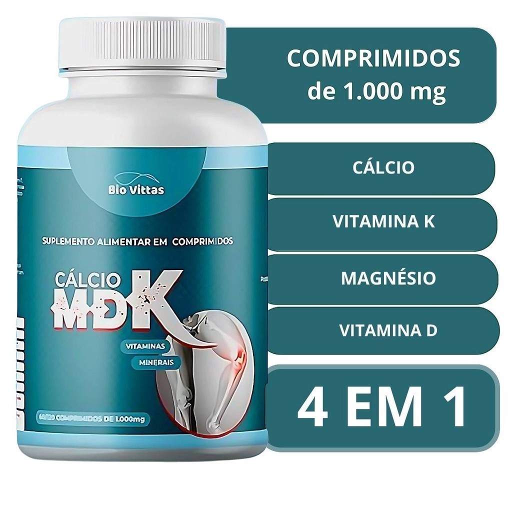 Cálcio Mdk - Vitamina D3, Vitamina K2 e Magnésio - Cálcio MDK 60 Comprimidos -  BioVittas