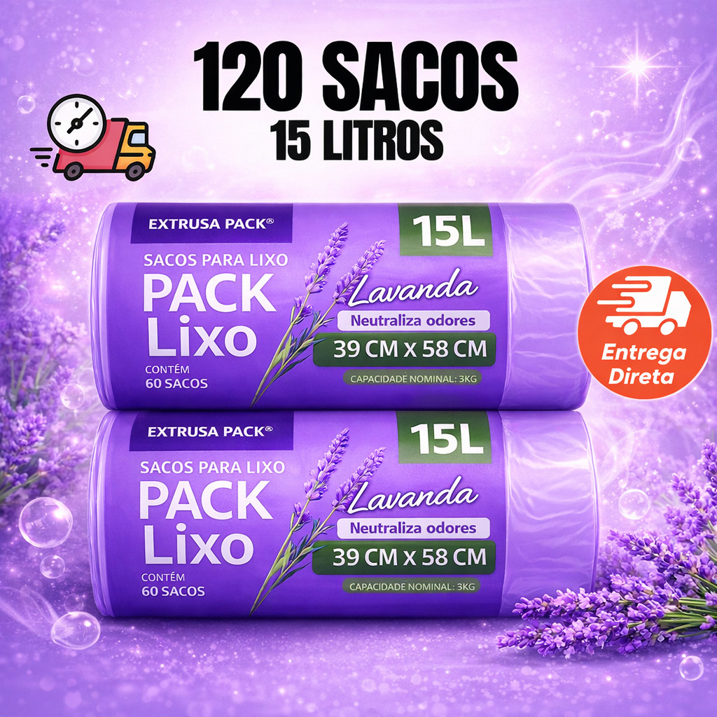 Saco de Lixo Lavanda 15L Perfumado 1/2  Cheiroso Resistente Anti Inseto