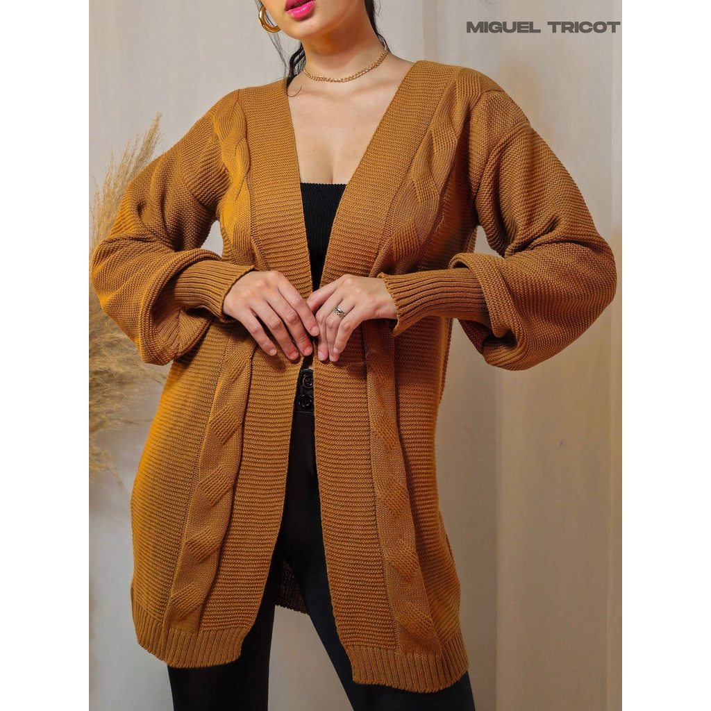 Cardigan Feminino de Trico Casaco aberto Detalhes de Tranças de Tricot Poliester Inverno 2026