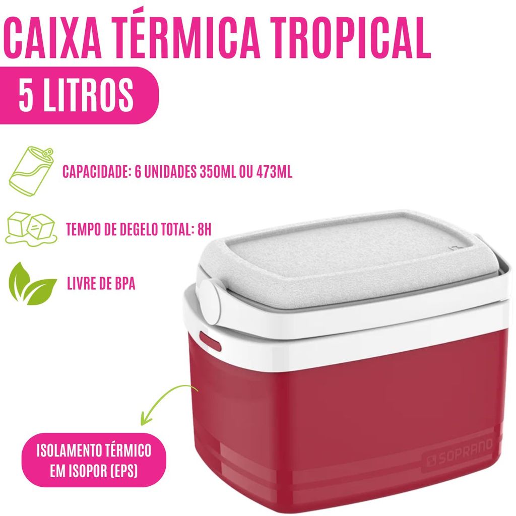 Caixa Térmica 5 Litros Cooler Portátil C/ Alça Bebidas Praia Camping Picnic Soprano — imagem 2 de 2