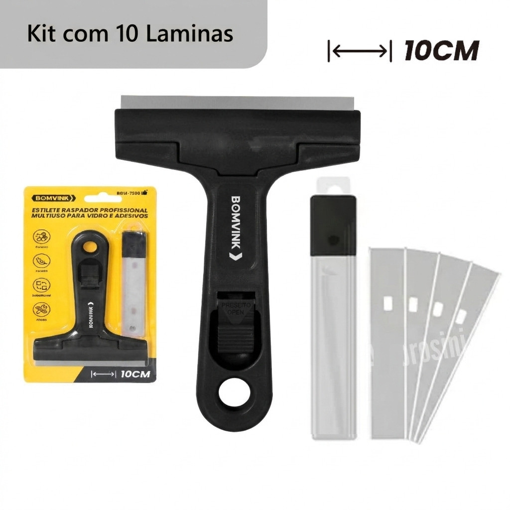 KIT Raspador De Vidro Azulejo Piso Multiuso 10 Lâminas Estilete Chão Plano Tintas Cerâmica