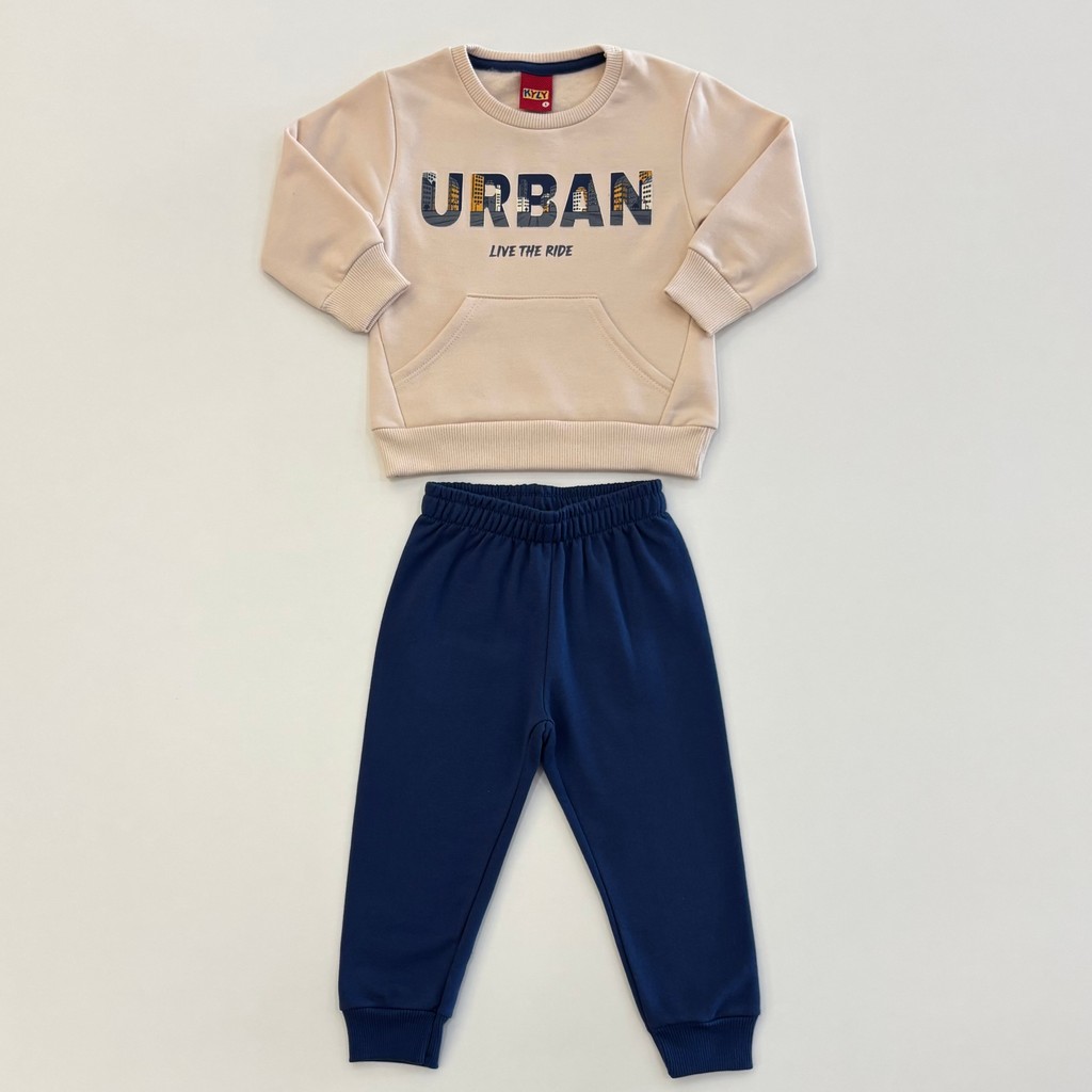Conjunto Kyly Infantil Menino Casaco e Calça Azul Moletom Com Punho Inverno Moda Kids 1001600
