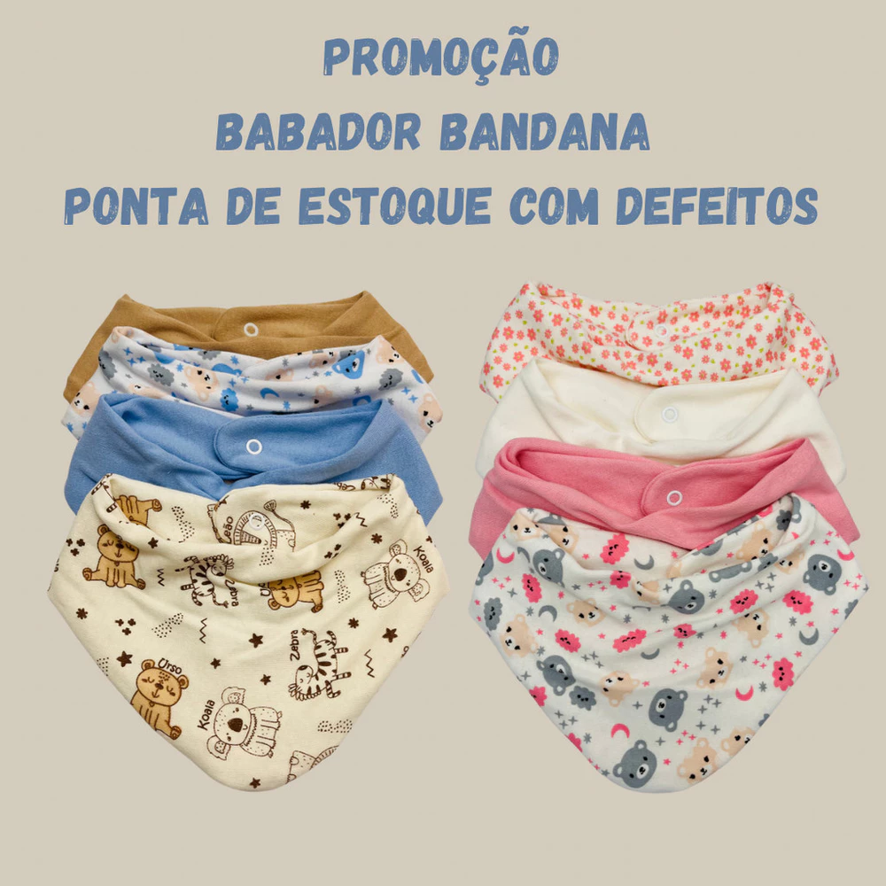 Ponta de Estoque - 3 Peças Babador Bandana Babê 100% Algodão Queima de Estoque