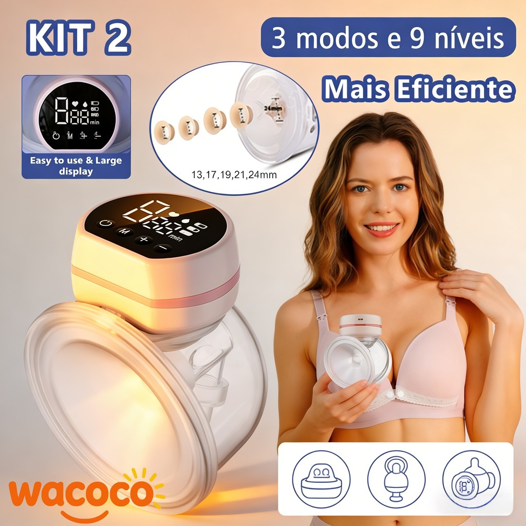 Bomba de Leite Materno Elétrica Portátil Recarregável Livre de Mãos Kit 1 ou 2 Unidades