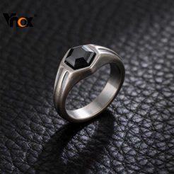 Anel Hexagonal De Zircão Preto Vnox Para Homens , Presente Retrô De Aço Inoxidável Festa De Casamento