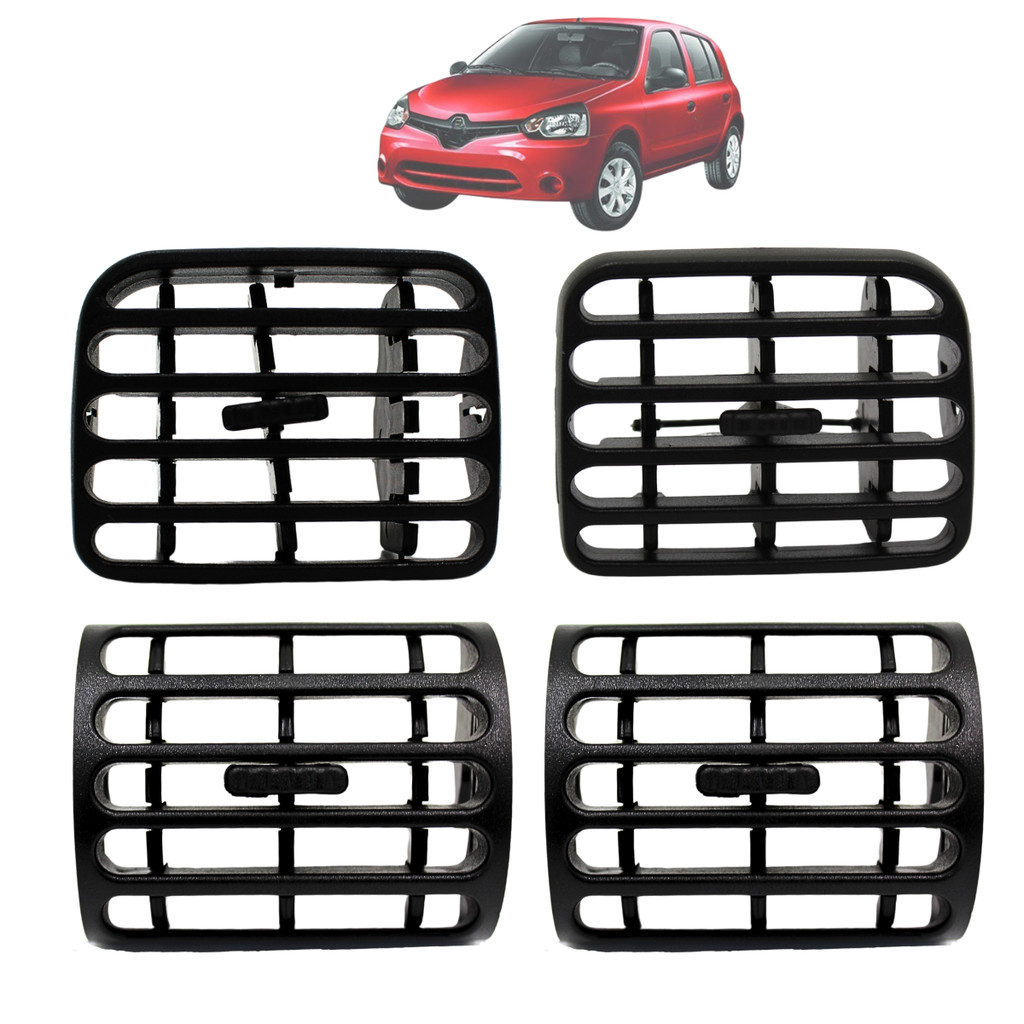 Kit Tela Grade Difusor Saída Ar Painel Clio 2000 01 02 03 04 05 até 2016 Preto