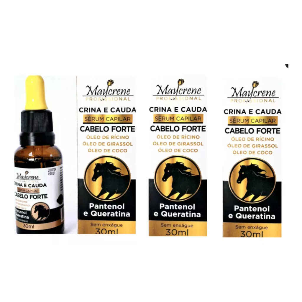 3 Serum Capilar Crina E Cauda Cabelo Forte Maycrene