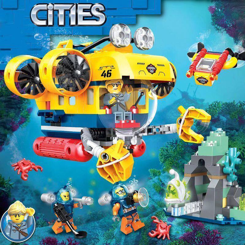 500 peças blocos de construção Lego 60264 série cidade mar profundo submarino menino montado brinquedo presente