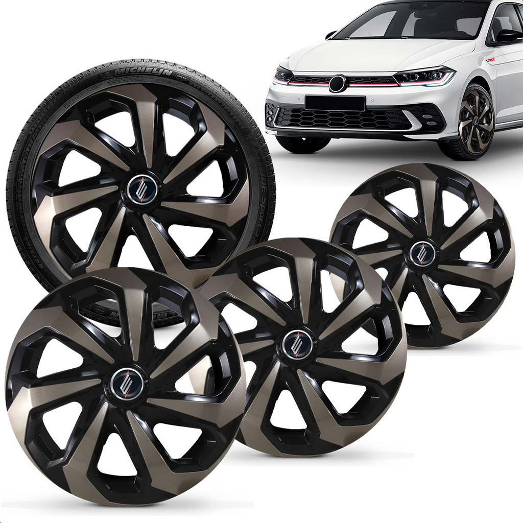 Calotas Aro 14 Spider Preto Gold Polo Track 2023 a 2025 Jogo com 4
