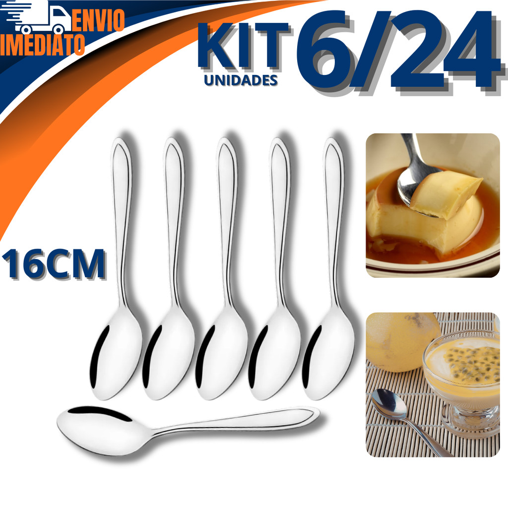 Kit 6/12/18/24 Colher De Sobremesa Em Inox 16cm Para Doces Bolos Utensilio Cozinha em Oferta na Shopee