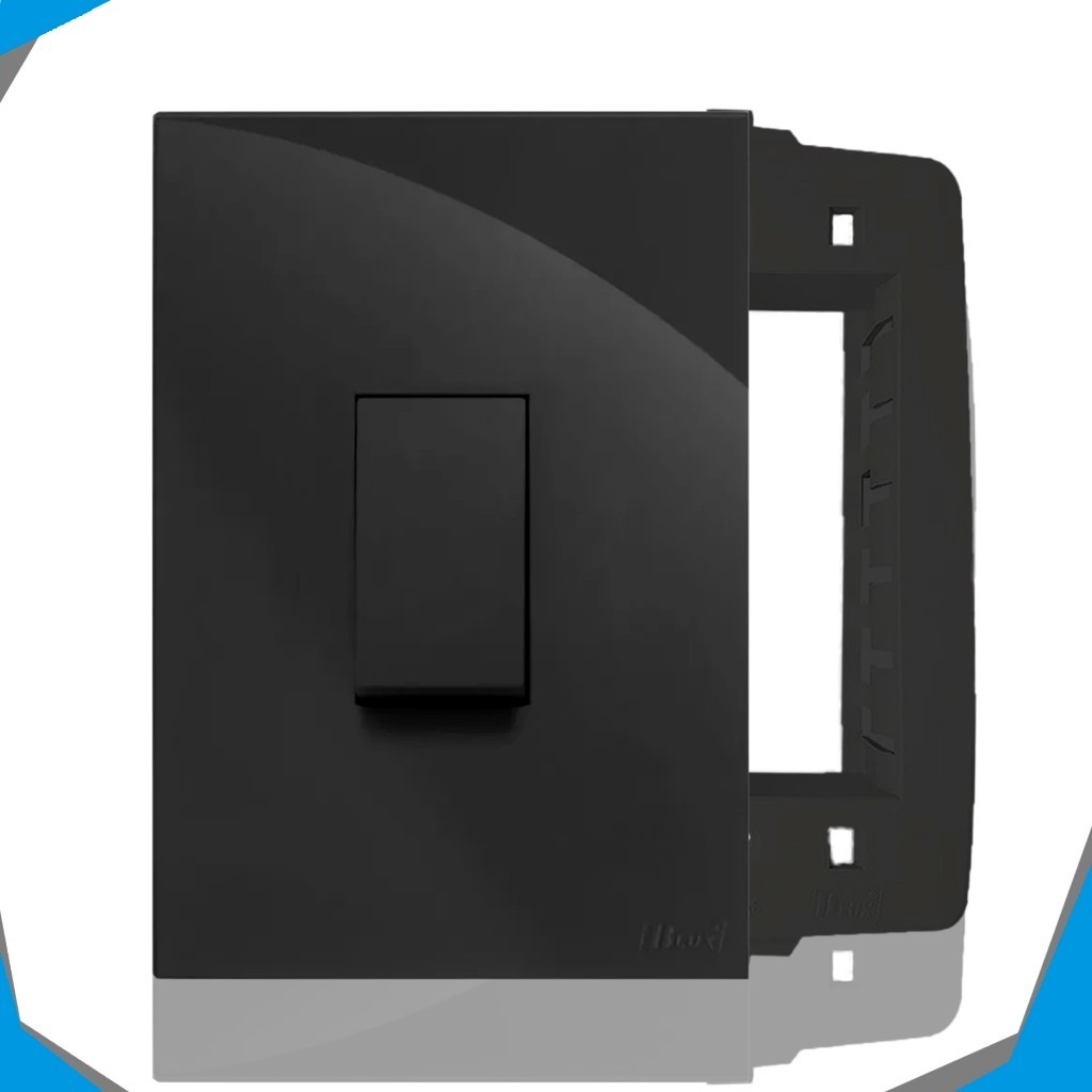 Conjunto Interruptor de luz Paralelo apagador Tecla Preto Recta Satin Blux Black Linha Luxo Premium