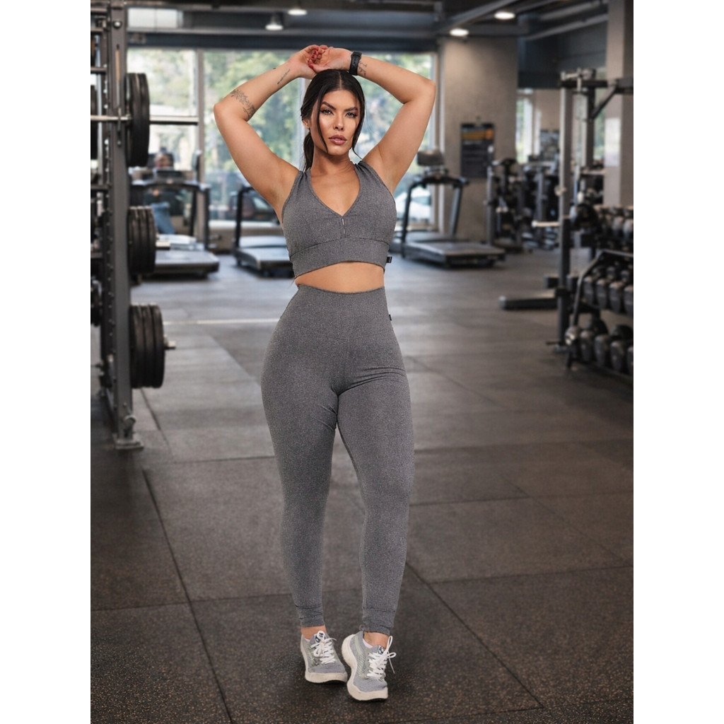 Conjunto Academia Treino Top e Calça Legging Feminino Fitness Luxo Tamanho Pequeno ao Plus Size P ao G3