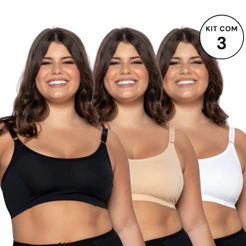PROMOÇÃO KIT3 Sutiã Sem Bojo De Sustentação Reforçado Alça Larga Comum ao Plus Size