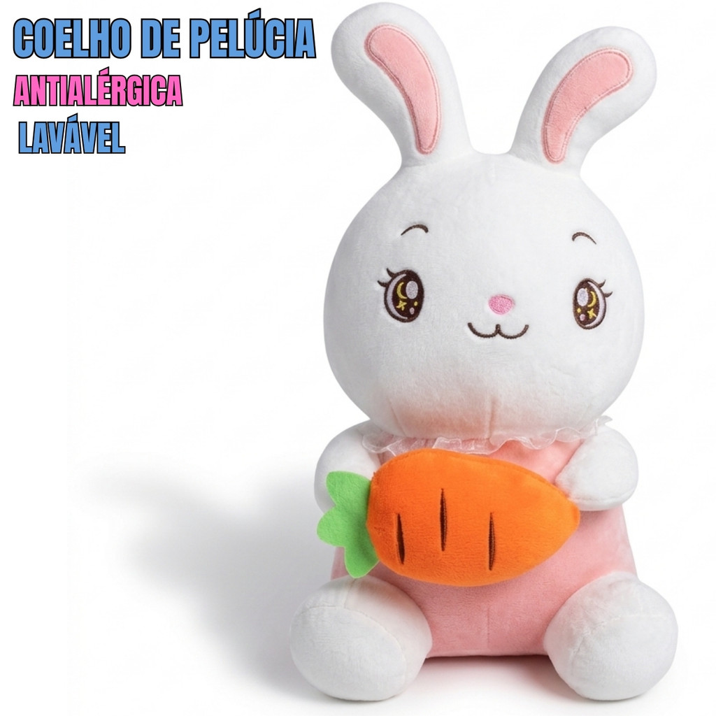 Pelúcia Coelho Fofo 30cm Antialérgico Lavável com Zíper Presente em Oferta na Shopee