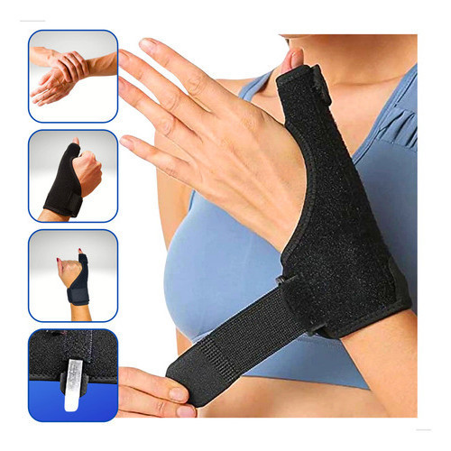 Munhequeira Imobilizadora Polegar Tala Ajustável Ortopédica Preto