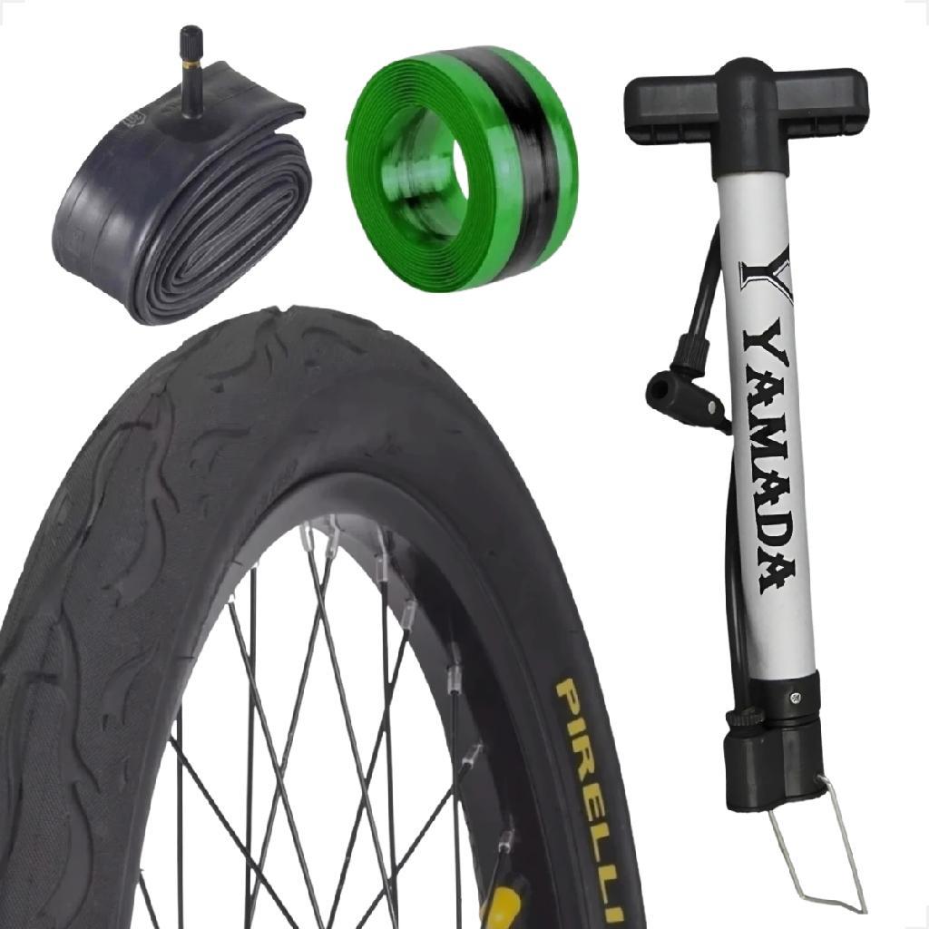 Pneu Bicicleta Pirelli Tornado Beta Flame Aro 26 x 2.125 Camara Bico grosso Bombinha fita anfituro