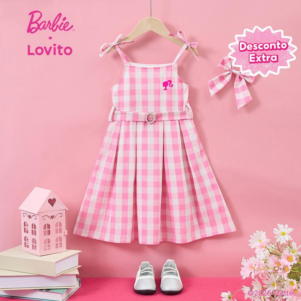 Barbie™ X Lovito Kids Vestido Rosa Primavera/verão com Cinto e Laço para Menina LB1AD005