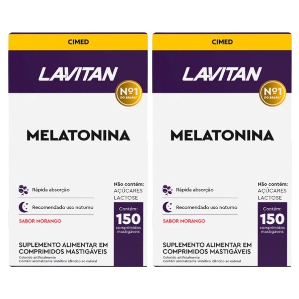 Kit 2 Lavitan Melatonina 0,21 mg 150 Comp. Mastigáveis Morango - Cimed