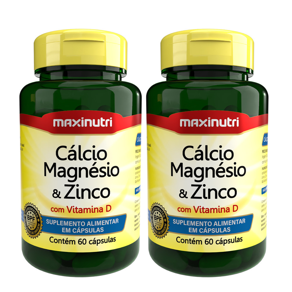 Kit 2 Cálcio Magnésio e Zinco + Vitamina D 60 Cáp Maxinutri