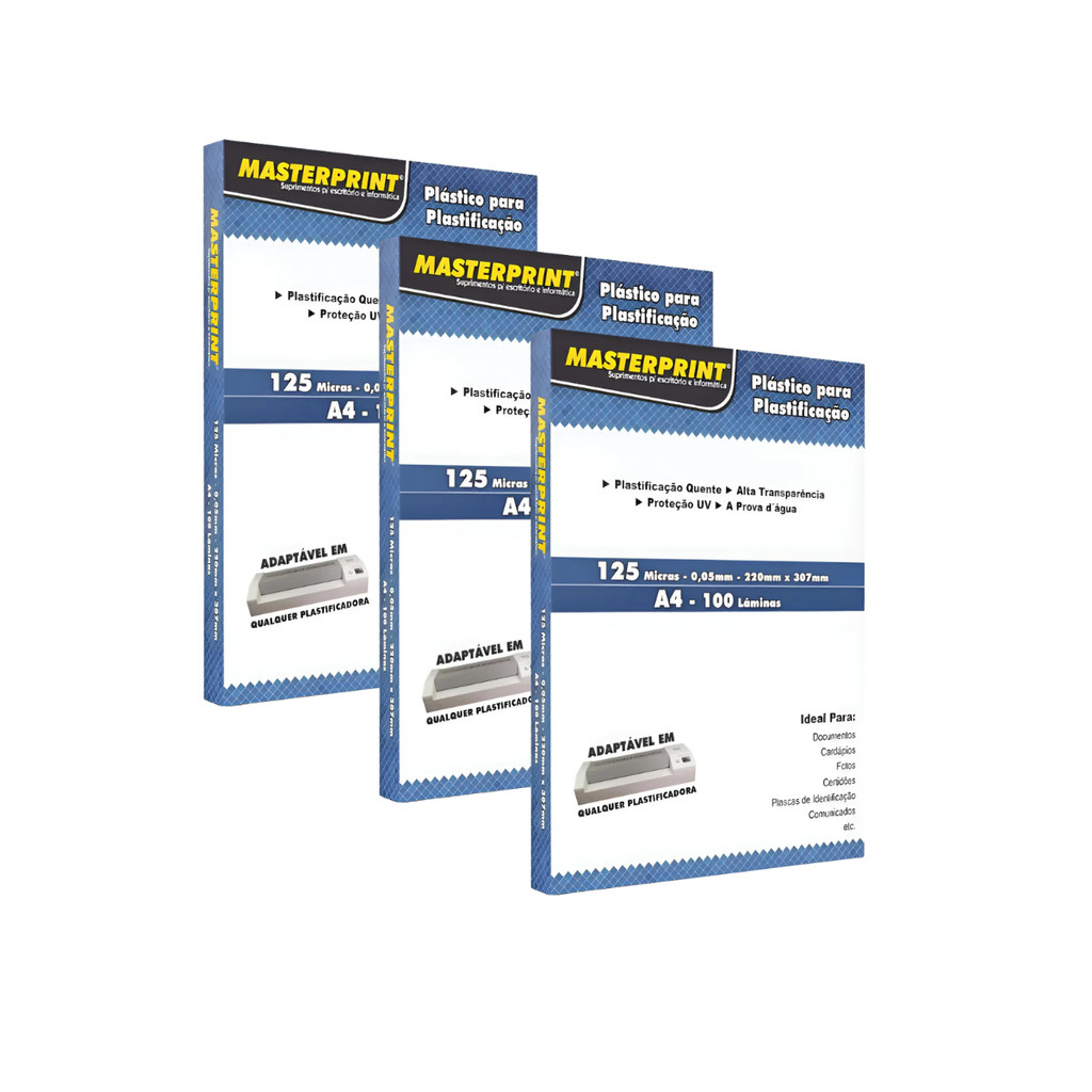 Plastico Para Plastificação A4 125 Micras (0,05mm) - MASTERPRINT Kit:Com 300