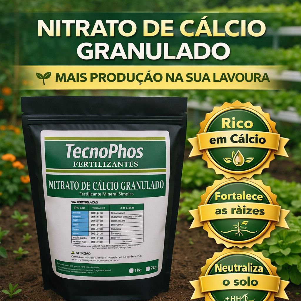 Fertilizante Nitrato De Cálcio TecnoPhos Cálcio e Nitrogênio Solúvel Para Horta Jardim e Hidroponia