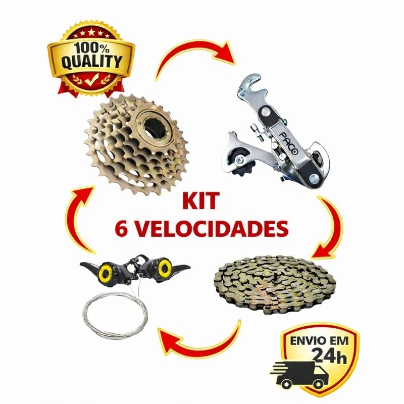 Kit Transmissão Marcha 6/18v Com 4 Peças Catraca +Câmbio Traseiro+Corrente E Alavancas Nylon