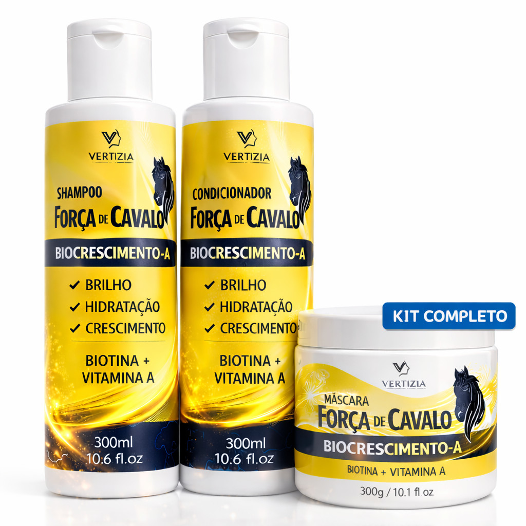 Kit Crescimento Capilar Força de Cavalo Biocrescimento Rápido e Hidratação Biotina + Vitamina A