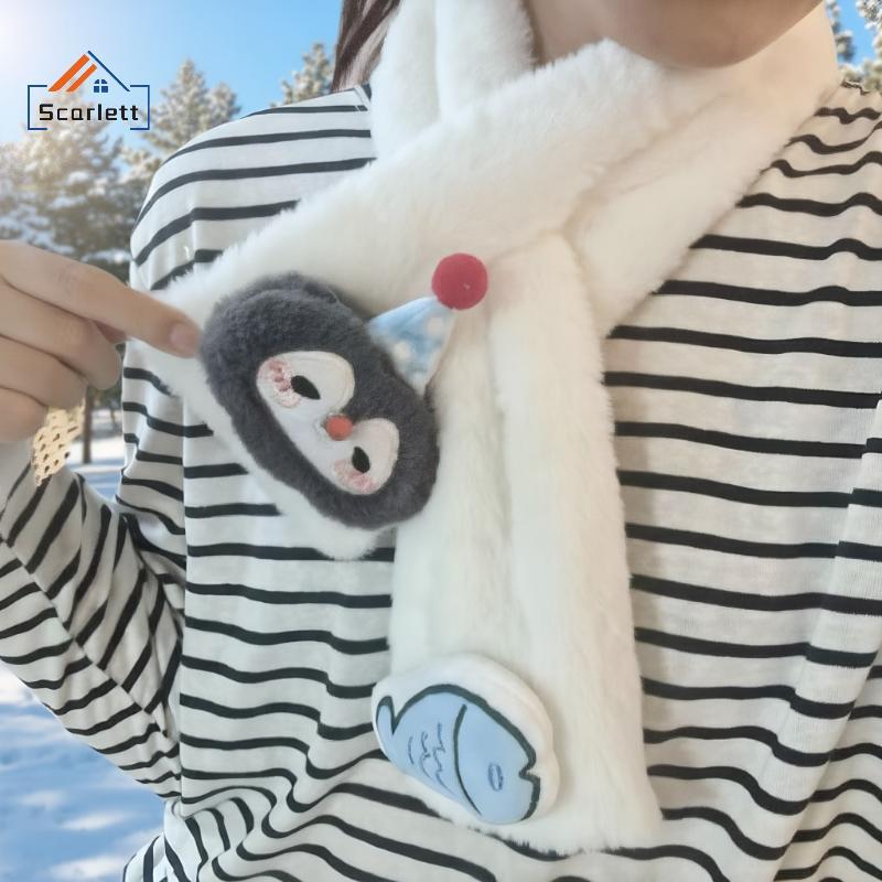 [Scarlett] Cachecol Fofo De Peixe E Pinguim , Crianças , Estudantes , Cruz , Peludo , Proteção De Ne , Kawaii , Meninas 