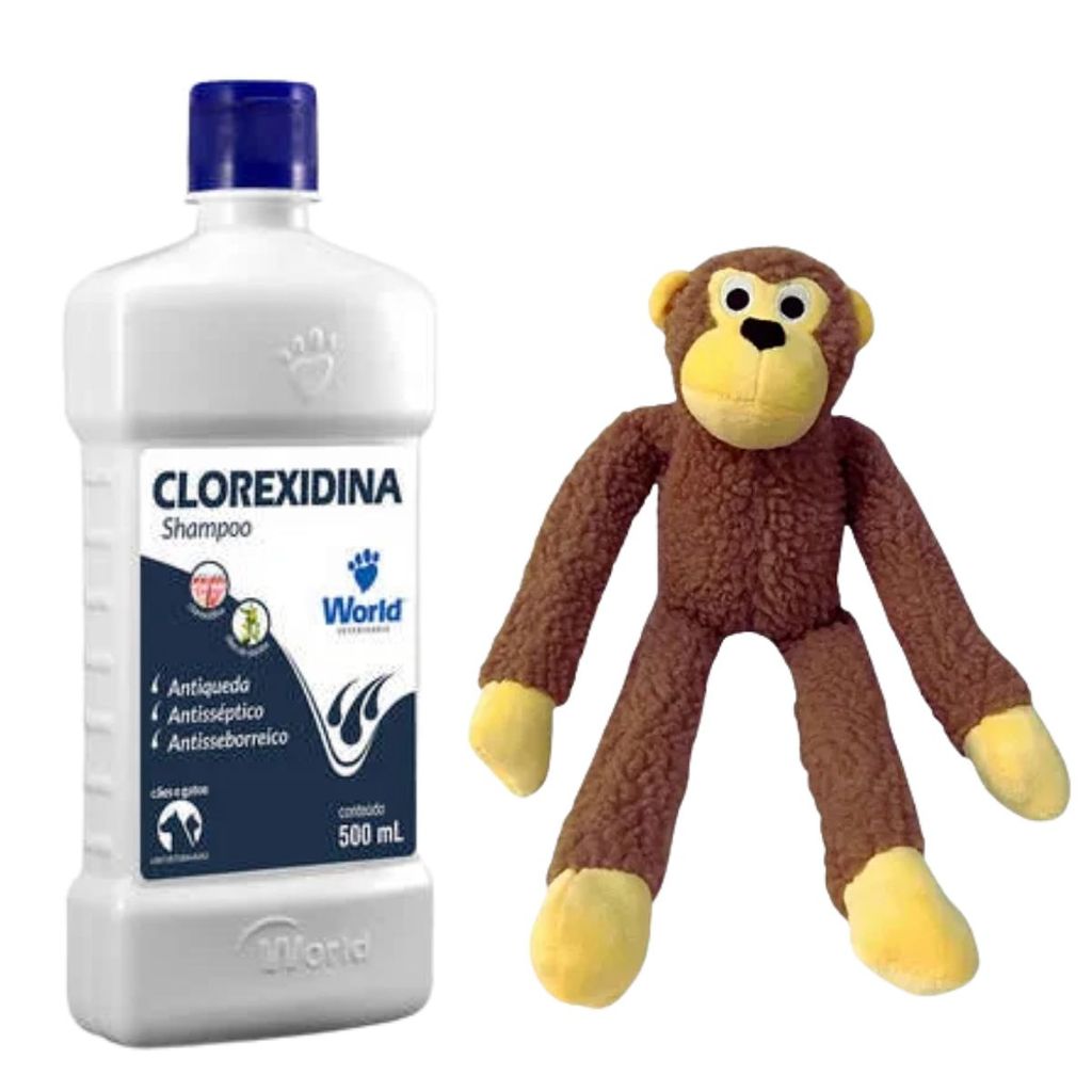 Kit Shampoo Dermatite Clorexidina 500ml + Macaco p/ cães