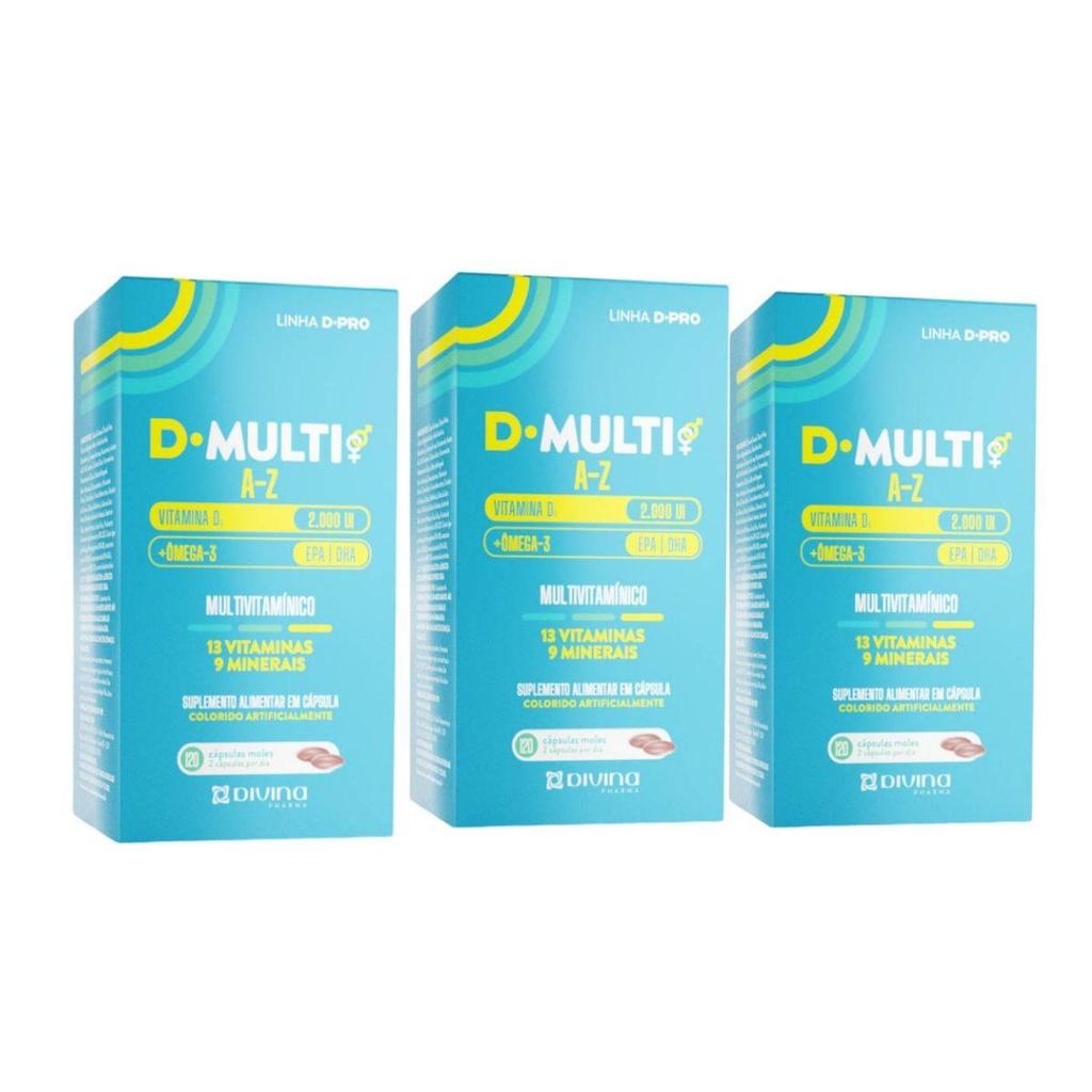 Kit D-Multi A-Z Multivitamínico 3 Caixas 120 Cápsulas Moles