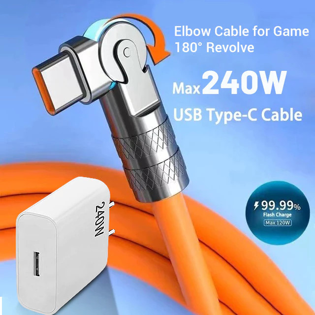 Carregador Super Rápido De 240 W Com 180 ° Cabo De Carregamento De Rotação Para Cabos Giratórios Type-C Micro USB iOS Ca