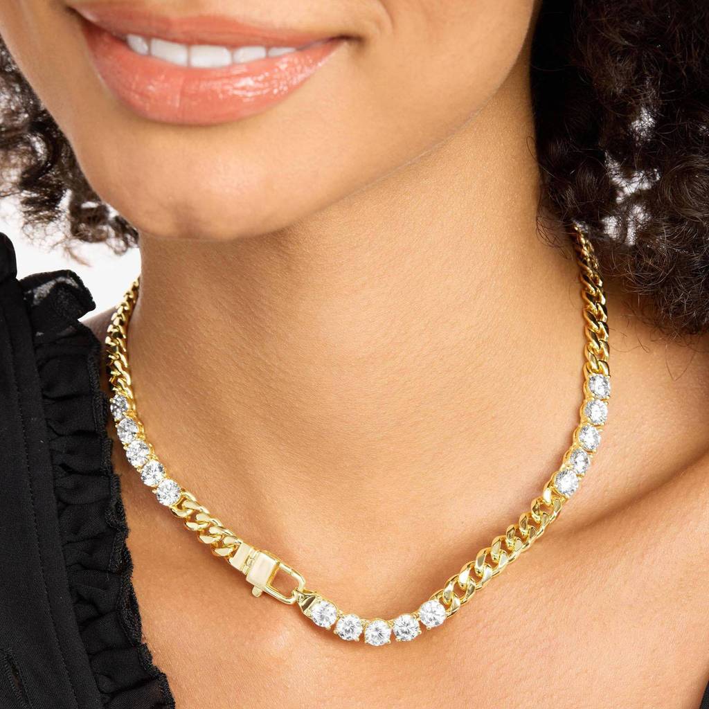 Colares Choker de Corrente Grossa Banhados a Ouro 14K para Mulheres, Colar Dourado Grosso, Colar Tennis para Mulheres, C