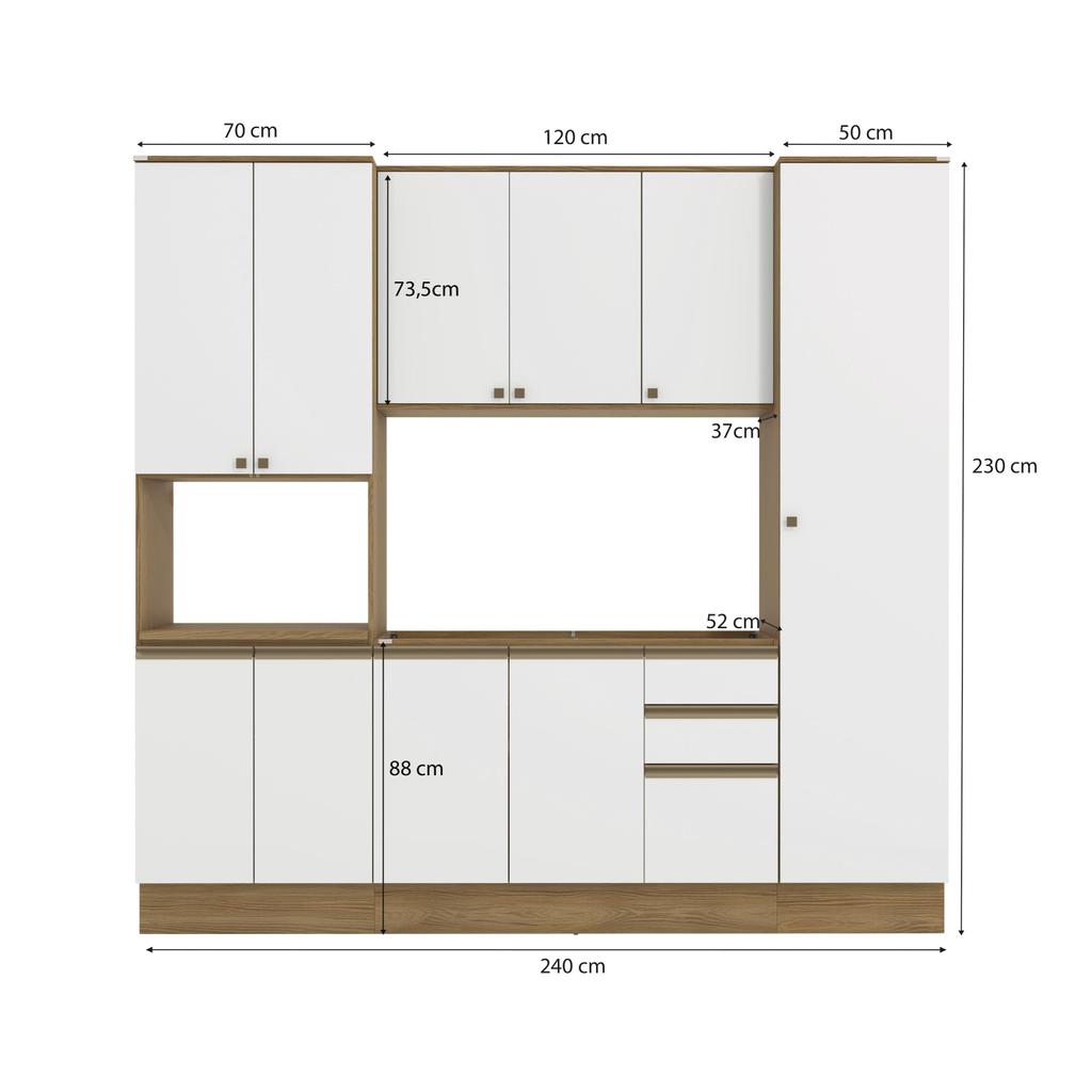 Cozinha Compacta com Kit Forno Celeste Kappesberg 100% MDF Nogueira/Branco 240cm · foto 2