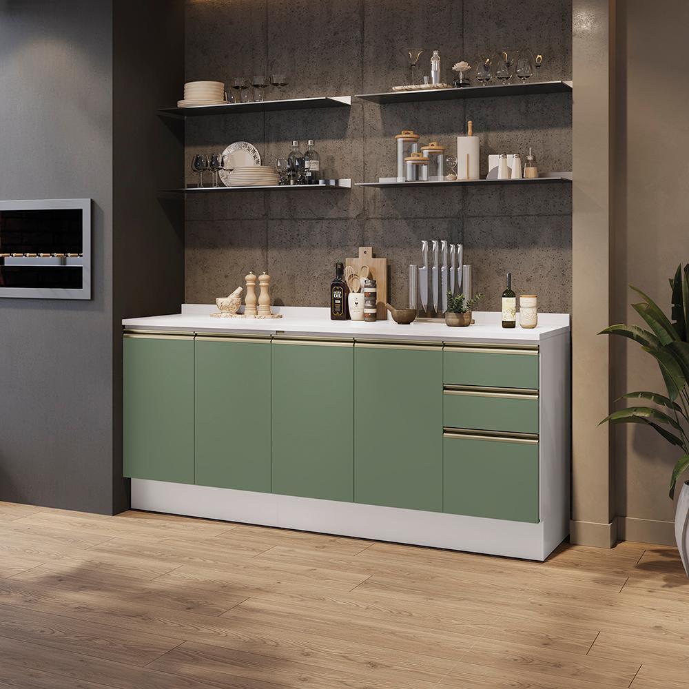 Balcões de Cozinha 100% MDF 200cm Branco/Verde Celeste Kappesberg em Oferta na Shopee