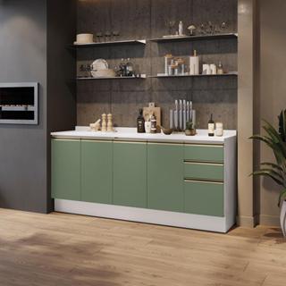 Balcões de Cozinha 100% MDF 200cm Branco/Verde Celeste Kappesberg em Oferta na Shopee