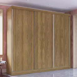Guarda-Roupa Casal 100% MDF Kappesberg 3 Portas de Correr 8 Gavetas Nogueira