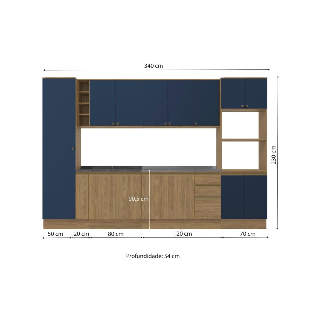 Cozinha Modulada Celeste Kappesberg 100% MDF Nogueira/Azul 9 Peças · foto 2